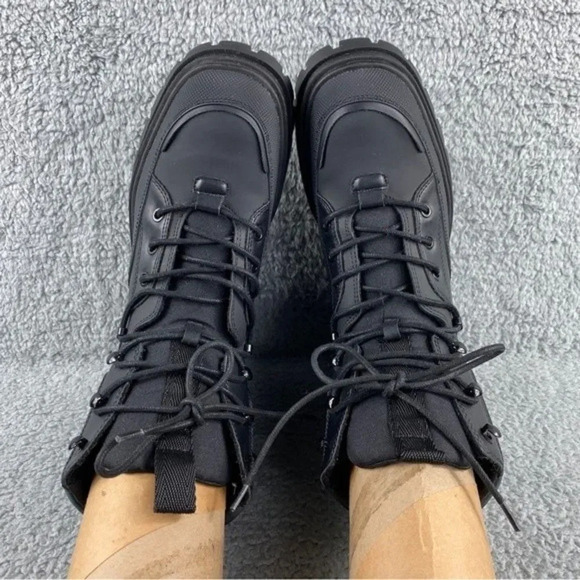 ZARA CHUNKY Ankle Womens‎ 9 Boots Black Combat Shoes Lace Up Platform Wedge - Picture 7 of 16